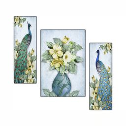 PnF Blue & Green 3 Pieces Peacock Painting Wooden Wall Arts-picture-20