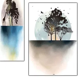 PnF White & Blue 3 Pieces Floral Painting Wooden Wall Arts-21