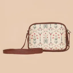 ZOUK White Ethnic Motifs Printed Structured Sling Bag image 2