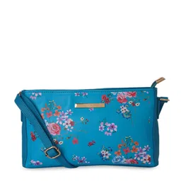 Lapis O Lupo Turquoise Blue Floral Printed Structured Sling Bag-46