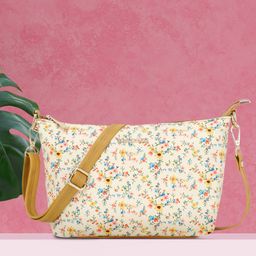 WOMEN MARKS Yellow & Pink Floral Printed PU Structured Sling Bag-30