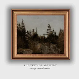 THE VINTAGE ARTISTRY Grey & Brown Forest Landscape Painting Wall Art-24