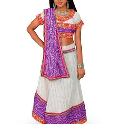ahhaaaa Girls Printed Mirror Work Cotton Ready to Wear Lehenga & Blouse With Dupatta-picture-0
