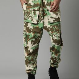 Breakbounce Men Olive Green & Brown Printed Pure Cotton Relaxed-Fit Joggers-image-91