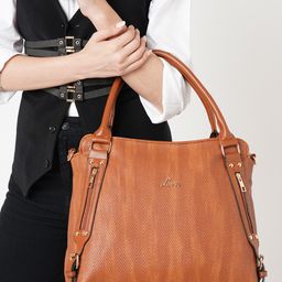 Lavie Tan Brown Textured Hobo Bag-image-6