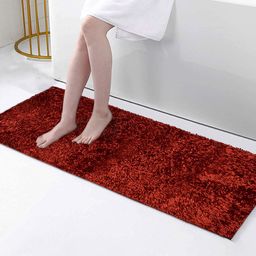 Homitecture  Red Shaggy Rectangle Anti Skid Floor Runner With Rubber Backing-32