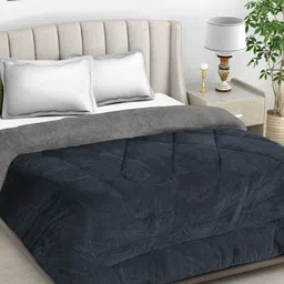 FABINALIV Grey Geometric Woollen Heavy Winter 950 GSM Double Bed Quilt-22