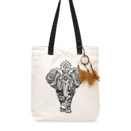 The House of Tara Off White and Black Canvas Ethnic Motifs Printed Shopper Tote Bag-16