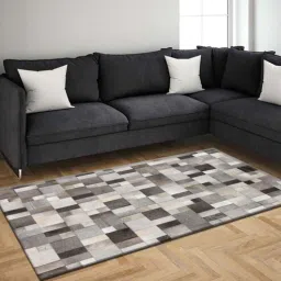 dazzhome Brown Hair On Leather Geometrical Hand Woven 6ftX9ft Carpet-picture-5