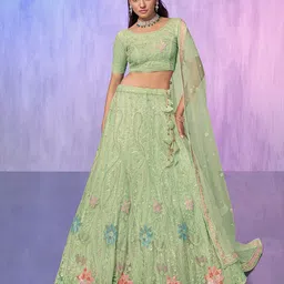 Fusionic Embroidered Sequinned Semi-Stitched Lehenga Choli With Dupatta-picture-45