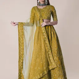 Warthy Ent Yellow & Black Embroidered Thread Work Semi-Stitched Lehenga & Unstitched Blouse With Dupatta-picture-36