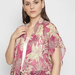 250 DESIGNS Women Pink & Beige Printed Sheer Shrug-48
