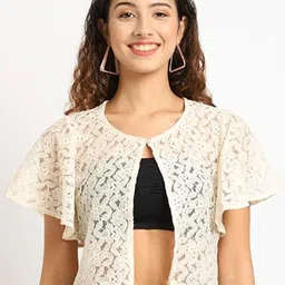 Dressitude Self Designed Cotton Crop Sheer Button Shrug-picture-35