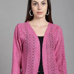 Dressitude Self Design Sheer Cotton Open Front Shrug-8