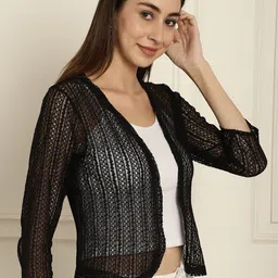 Dressitude Front Open Self Design Crop Lace Sheer Shrug-14