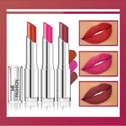 MI FASHION Set Of 3 Creme Matte Weightless Long Lasting Lipstick - Orange - Pink - Brown-image-107