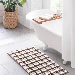OBSESSIONS Beige & Brown Printed 2000 GSM Anti Skid Bath Rug-image-14