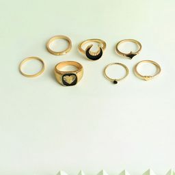 SOHI Women Set of 7 Gold-Plated Black Stone Studded Finger Ring-image-71