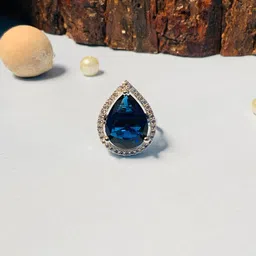 ABDESIGNS Silver-Plated Stone-Studded Drop Shape Finger Ring-39