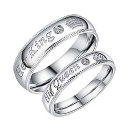 VIEN Unisex Set Of 2 Silver-Plated CZ-Studded Couple Band Adjustable Finger Ring-image-101