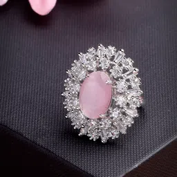NVR Silver-Plated Cubic Zirconia Studded Adjustable Finger Ring image 2