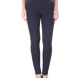 Westwood Women Navy Blue Solid Pure Cotton Skinny Fit Jeggings-picture-2