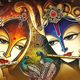 PnF Beige & Brown Radha Krishna Religious Wooden Painting Wall Art-image-97