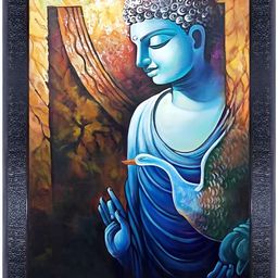 PnF Black & Blue Buddha Religious Painting Wooden Wall Art-image-41