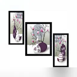 PnF Charcoal & White 3 Pieces Wooden & Paper Floral and Botanical Painting Wall Art-image-59