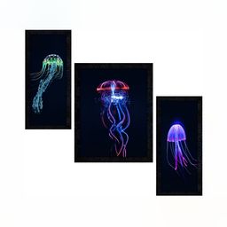 PnF Black & Blue 3 Pieces Jellyfish Painting Wooden Wall Art-image-68