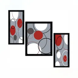 PnF Charcoal & Red 3 Pieces Wooden Abstract Painting Wall Art-image-72