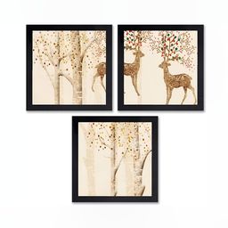 PnF Black & Cream-Coloured 3 Pieces Paper Birds and Animals Wall Painting-13