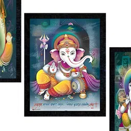 PnF Charcoal & Blue 3 Pieces Paper Religious Wall Paintings-image-44