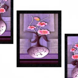 PnF Charcoal & Purple 3 Pieces Paper Floral and Botanical Wall Painting-image-75