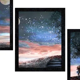 PnF Charcoal & Blue 3 Pieces Abstract Printed Wall Painting-image-50
