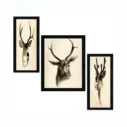 PnF Black & Brown 3 Pieces Deer Painting Wooden Painting Wall Arts-image-55