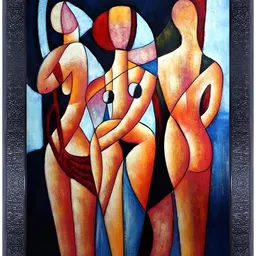 PnF Orange & Blue Abstract Wooden Framed Painting Wall Art-image-85