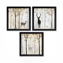 PnF Black & Grey 3 Pieces Floral Painting Wall Arts-23
