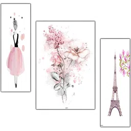 PnF Charcoal & Pink 3 Pieces Wooden Wooden Painting Wall Art-image-59