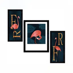 PnF Charcoal & Blue 3 Pieces Wooden Birds and Animals Painting Wall Art-image-68