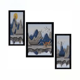 PnF Black & Grey 3Pcs Birds And Animals Wall Paintings-17