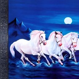 PnF Black & Blue Horses Wooden Framed Painting Wall Art-image-77