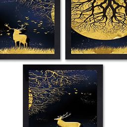 PnF Yellow & Blue 3 Pieces Paper & Wooden Painting Wall Art-image-68