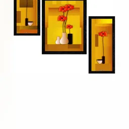 PnF Black & Yellow 3 Pieces Floral And Botanical Wall Arts-picture-12