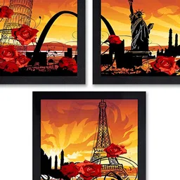 PnF Black & Yellow 3 Pieces Wooden Painting Wall Art-picture-15