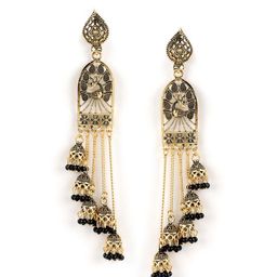 Jazz and Sizzle Women Black Peacock Shaped Jhumkas Earrings-image-17
