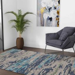 saraswati global Blue Abstract Viscose 5 ft x 8 ft Hand Tufted Carpet-picture-2