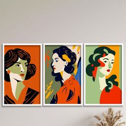 SAF 3-Pcs Orange & Green Modern Art Framed Wall Painting-9