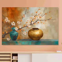 SAF Teal Blue & White Nature Art Unframed Painting Wall Art-image-38