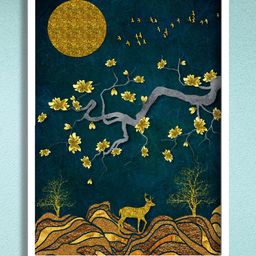 SAF White & Blue Framed Nature Art Wall Painting-image-61